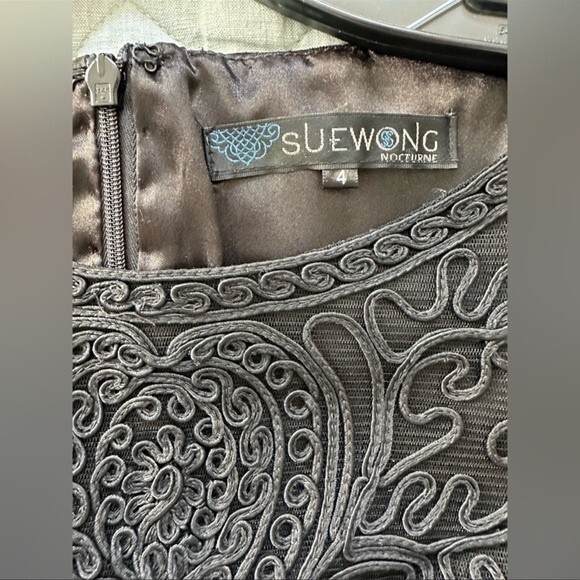 Sue Wong Cap Sleeve Bateau Neck Cocktail Dress in Black Sz 4 - Picture 5 of 6